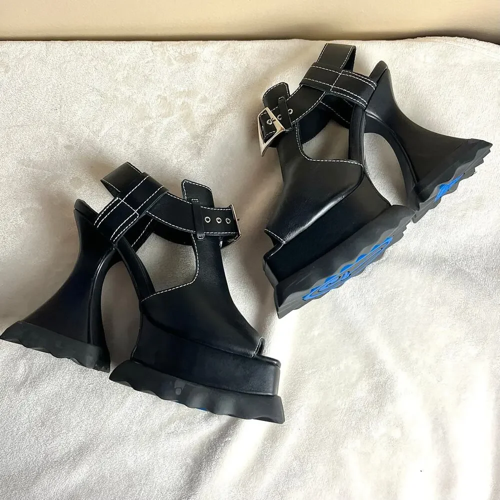 John Fluevog Munster Max Daisy T-Strap Platform Heels in Black